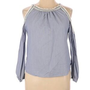 Living Doll, peek-a-boo shoulder, blue pin striped shirt, new
